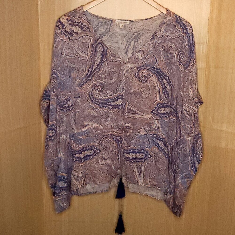 Tribal Jeans Womens Silky Pastel Blue Flowy Poncho Style Top XXL